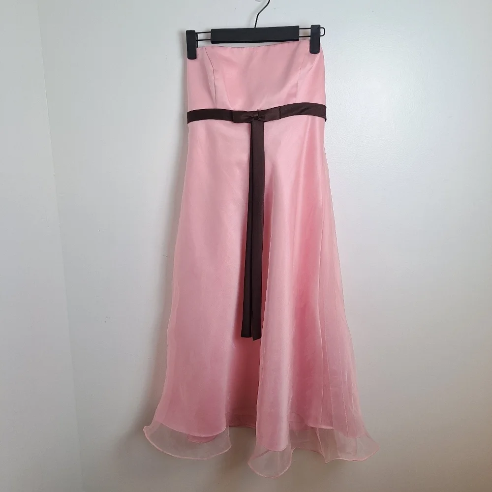Alfred Angelo Pink Chiffon Babydoll Sleeveless Y2K Coquette Midi Dress Sz 8